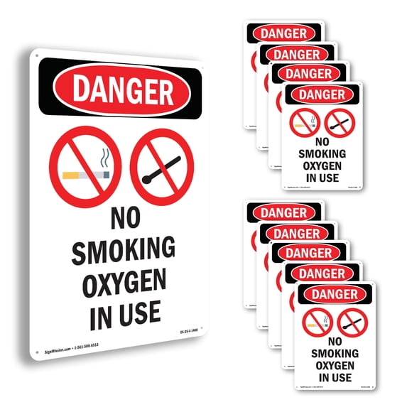 No Smoking Oxygen In Use OSHA Danger Aluminum Sign 18 Inch x 12 Inch - 10 Pack