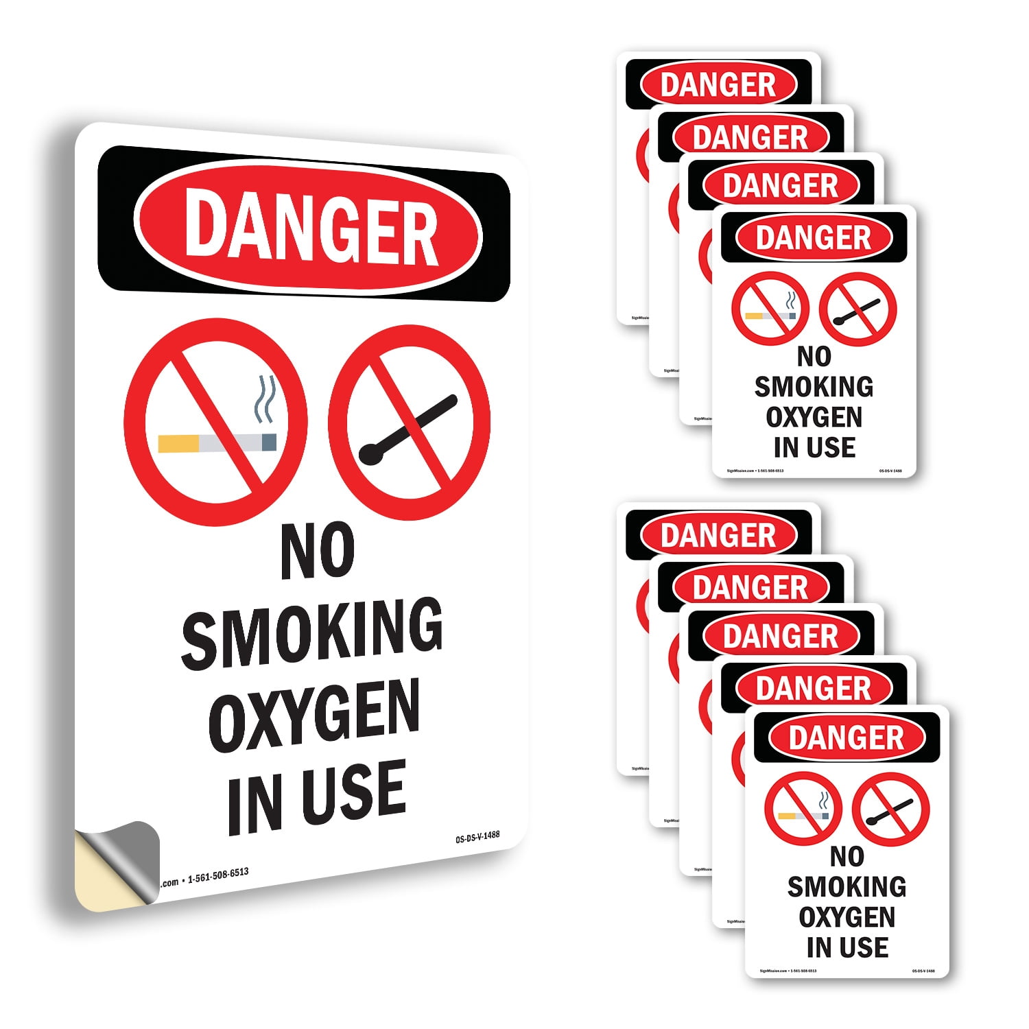 No Smoking Oxygen In Use OSHA Danger Vinyl Decal Label 18 Inch x 12 ...