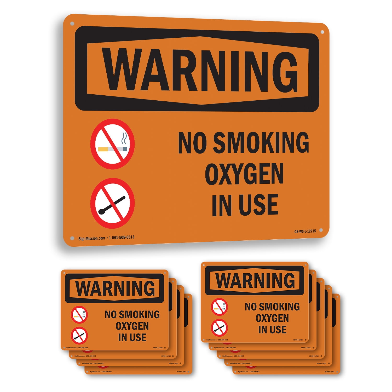 No Smoking Oxygen In Use OSHA WARNING Rigid Plastic Sign 18 Inch x 12 ...