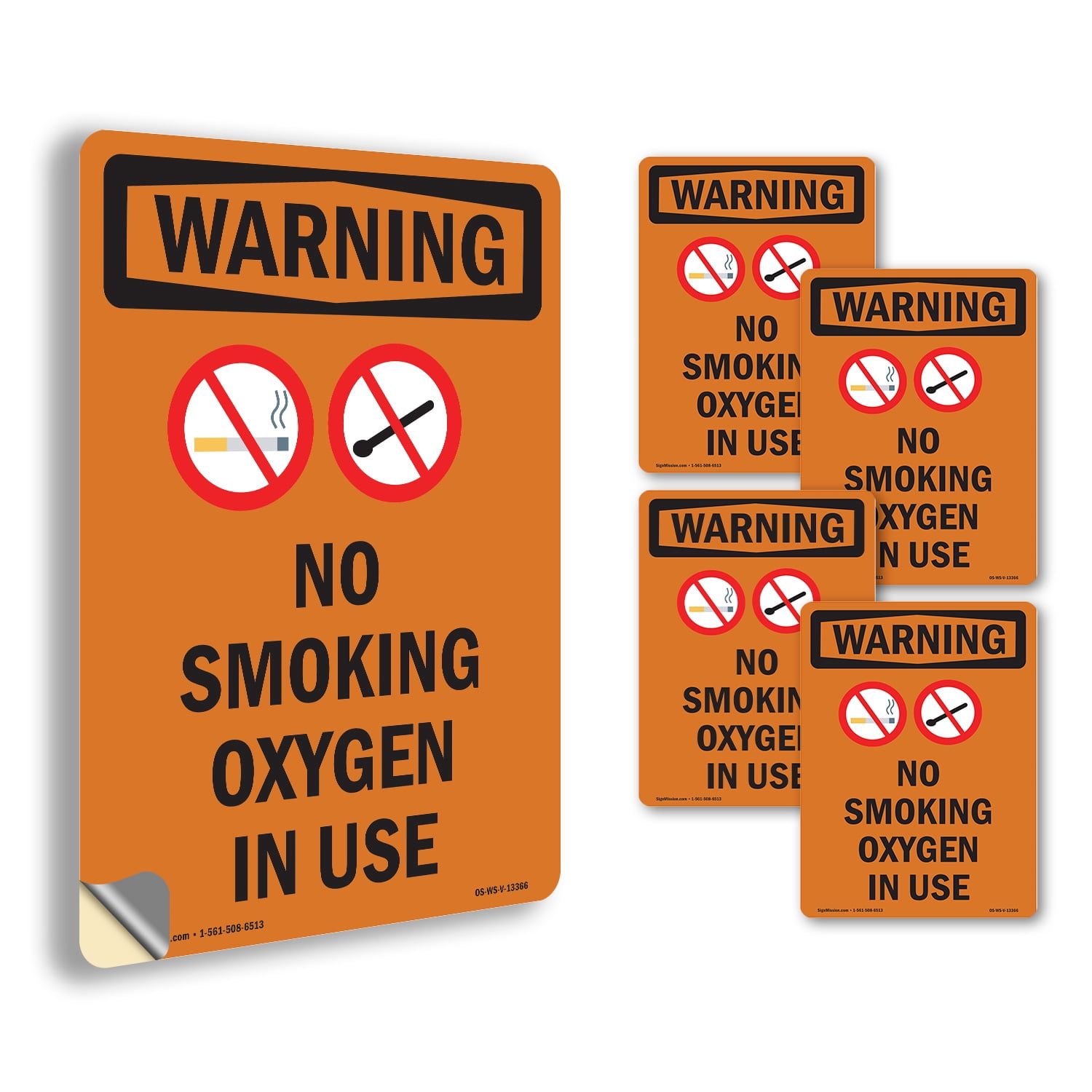 No Smoking Oxygen In Use With Symbol OSHA WARNING Vinyl Decal Label 7 ...
