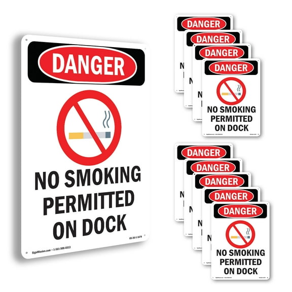 No Smoking Permitted On Dock OSHA Danger Rigid Plastic Sign 14 Inch x 10 Inch - 10 Pack