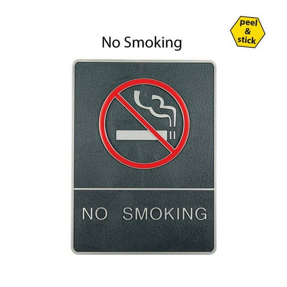 No Smoking Sign with Braille, 6"x8" Chrome framed, Adhesive Backing