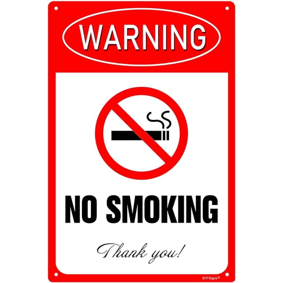 No Smoking Thank You Sign, 8"x12" Rust Free Aluminum UV Printed Warning Signs Conspicuous Red