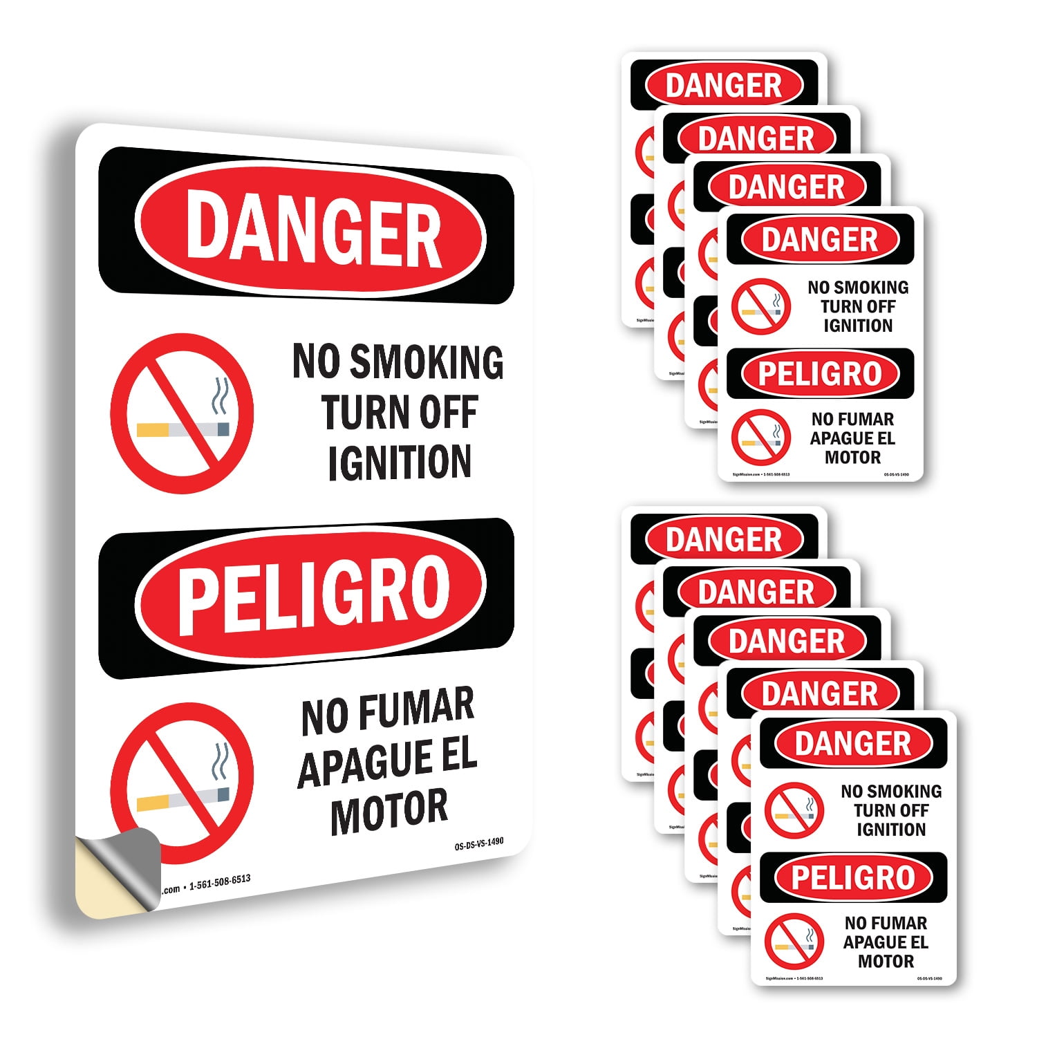No Smoking Turn Off Ignition Bilingual OSHA Danger Vinyl Decal Label 18 ...