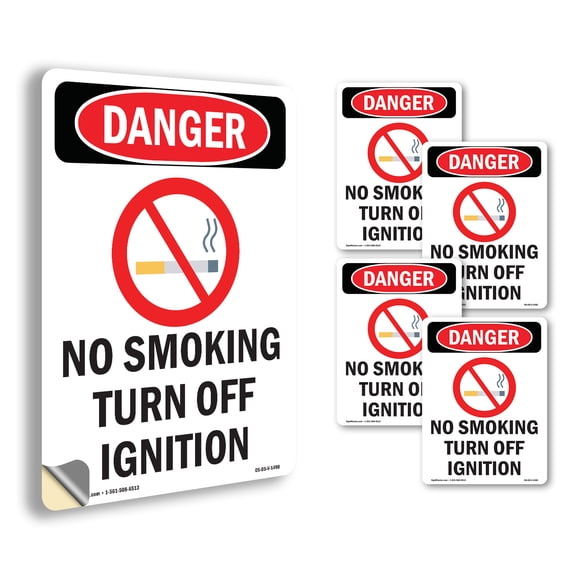 No Smoking Turn Off Ignition OSHA Danger Vinyl Decal Label 24 Inch x 18 Inch - 5 Pack