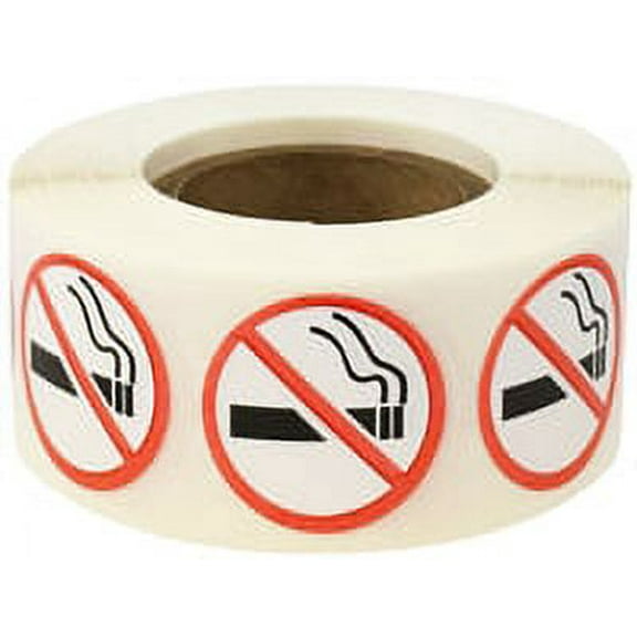 No Smoking, White with Red Warning Labels | .75" inch Round - 500 Pack | InStockLabels.com