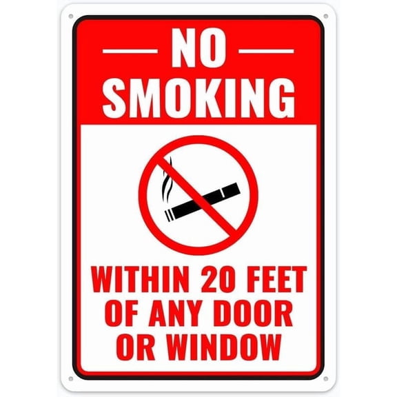 No Smoking Within 20 Feet of Any Door Or Window Vintage 8"x12" Metal Tin Sign - Wall Art for Home Farmhouse, Bar, Cafe, Yard (Indoor/Outdoor Gift)