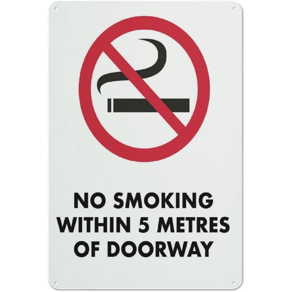 No Smoking Within 5 Metres Of Doorway Reflective Aluminum Metal Signage - 8"x12", With Symbol, Weatherproof - Office, School, Hospital, Retail Store
