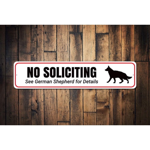 No Soliciting Dog Novelty Decor, Metal Wall Sign - 4x18 Inches