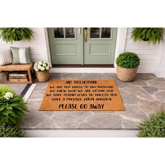 No Soliciting Doormat, Please Go Away Funny Door Mat, Welcome Entryway Rug, New Home Closing Gift, Housewarming Gift 1073 (18x30 inches) 1073