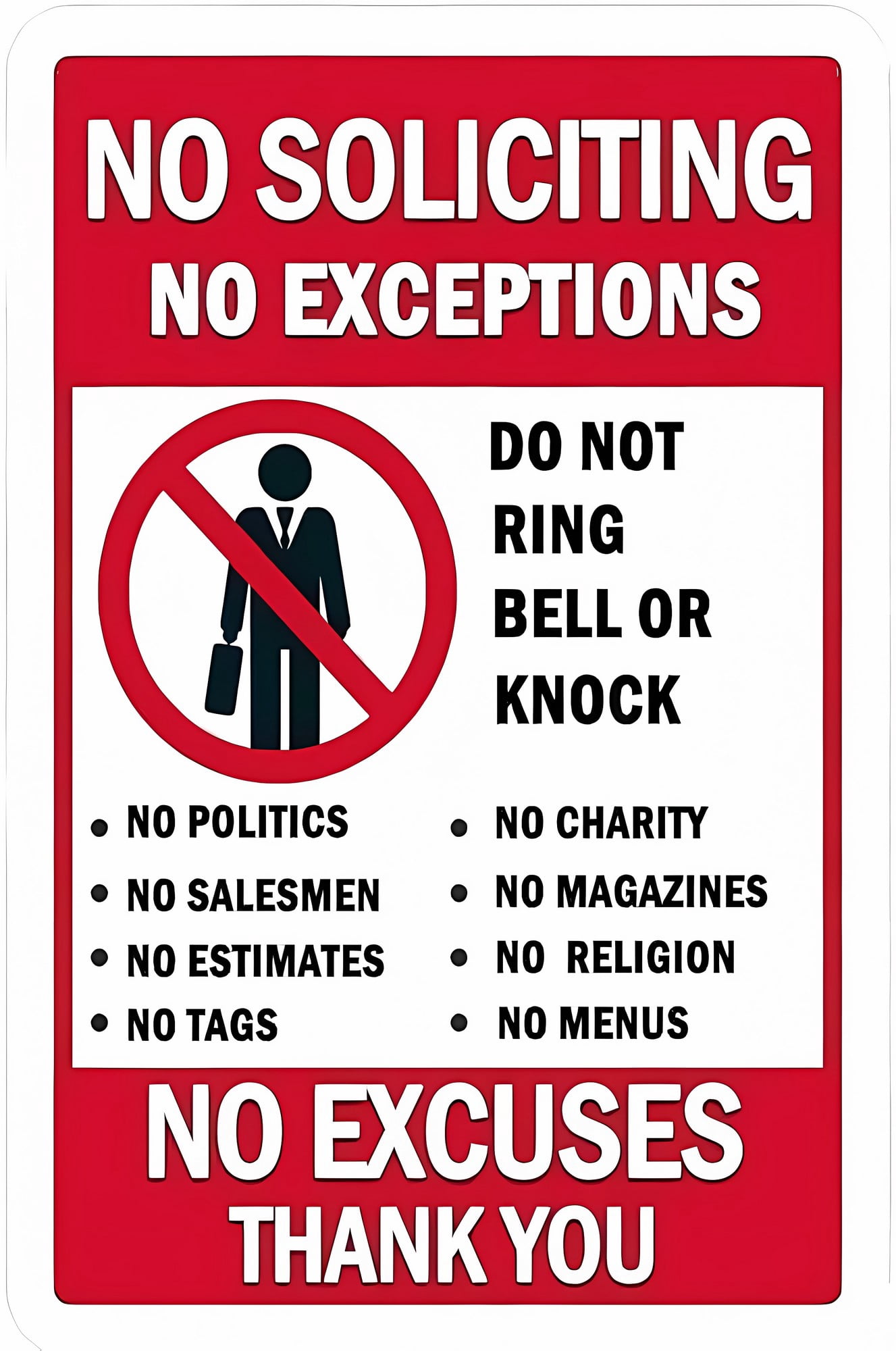 No Soliciting Front Door No Exceptions Sign - 8"x12", Decor for Kitchen ...