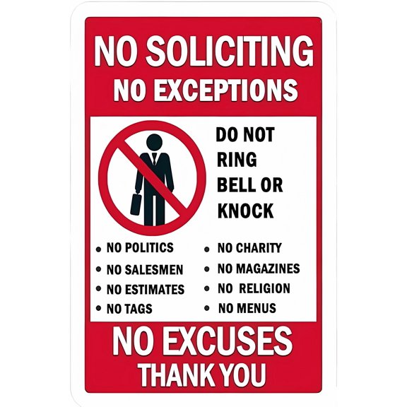 No Soliciting Front Door No Exceptions Sign - 8"x12", Decor for Kitchen, Home, Office, Bar, Cafe