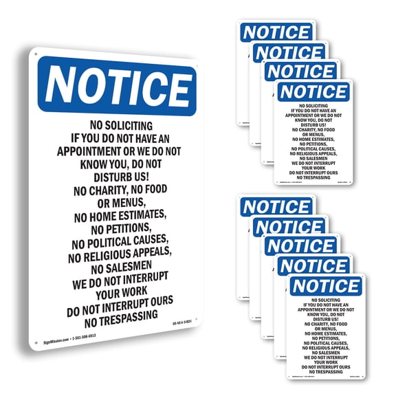 No Soliciting If You Do Not Have OSHA Notice Aluminum Sign 14 Inch x 10 Inch - 10 Pack