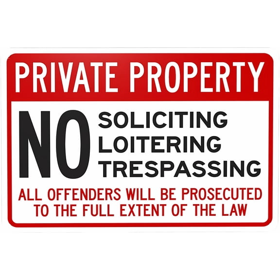 No Soliciting Loitering Trespassing Offenders Prosecuted Sign - 12×8 Inches, Security Metal, Business Office Road Street Home Yard Garden Wall Decor
