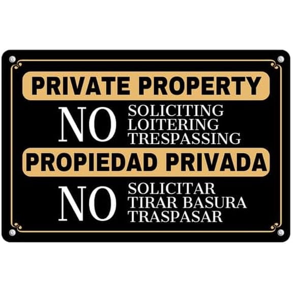 No Soliciting Loitering Trespassing Sign English Spanish Aluminum Metal Sign 8 X 12 Inch Wall Decor,Indoor/Outdoor use
