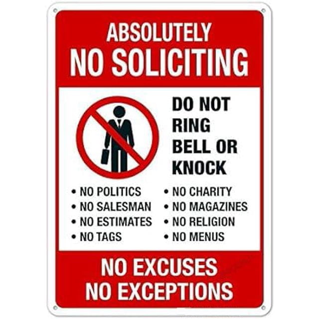 Cartello Con Scritta In Inglese No Soliciting Da Appendere, Grande