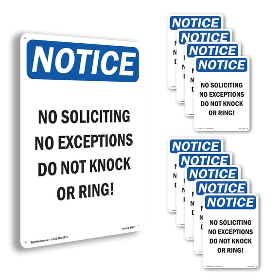 No Soliciting No Loitering No OSHA Notice Aluminum Sign 10 Inch x 7 Inch - 10 Pack