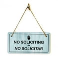thumbnail image 1 of No Soliciting No Solicitar | Rustic Light Blue Wood 5 x 10" Hanging Sign, 1 of 8