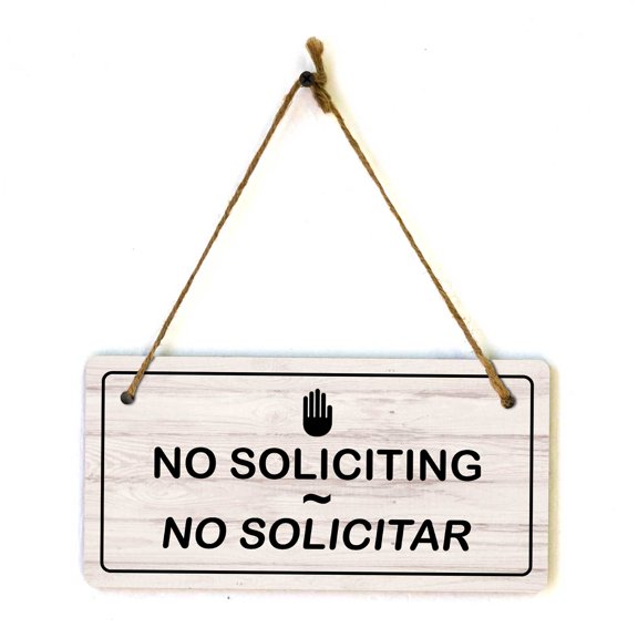 No Soliciting No Solicitar | Rustic Light Wood 5 x 10" Hanging Sign