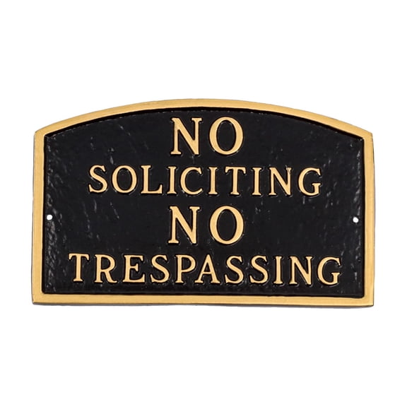 No Soliciting, No Trespassing Small Arch Statement Plaque - Black/Gold