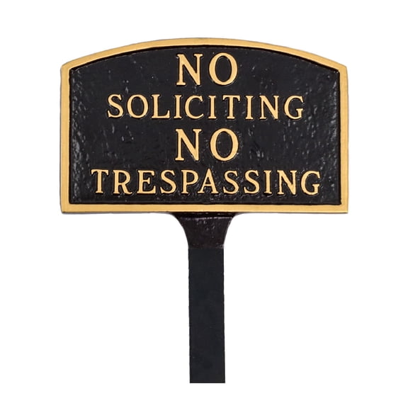 No Soliciting, No Trespassing Small Arch Statement Plaque with Lawn Stake - Black/Gold