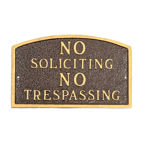 No Soliciting, No Trespassing Standard Arch Statement Plaque - Hammered Bronze