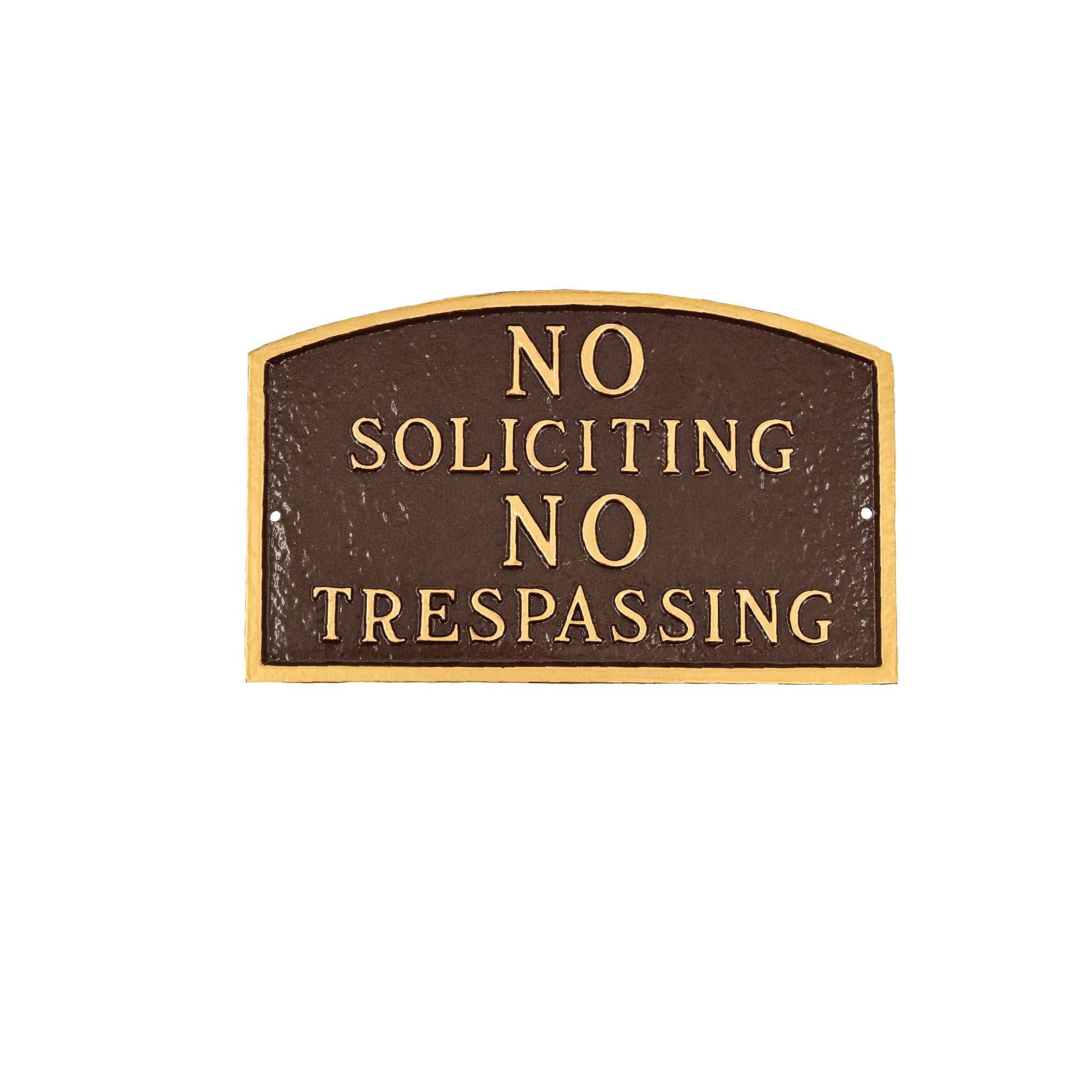 No Soliciting, No Trespassing Standard Arch Statement Plaque - Oil Rubbed\/Gold - Walmart.com