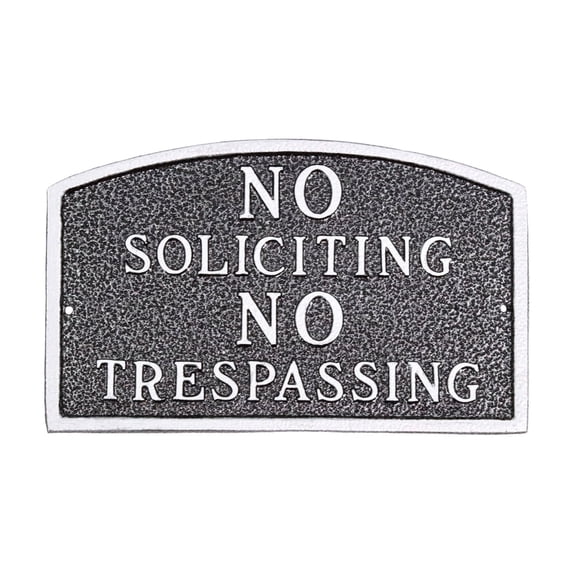 No Soliciting, No Trespassing Standard Arch Statement Plaque - Swedish Iron