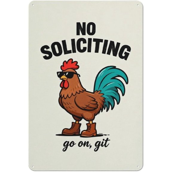No Soliciting Rooster 'Go On Git' Humor Metal Sign - Suitable for Living Rooms, Cafes, Garages Tin Signs 12 x 8 inches