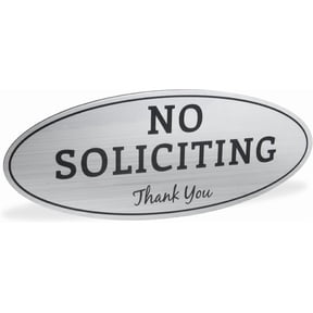 No Soliciting Sign - Digitally Printed Indoor/Outdoor Sign - Durable UV and Weather Resistant (Small - 2" x 5", Brushed Silver with Black Letters)