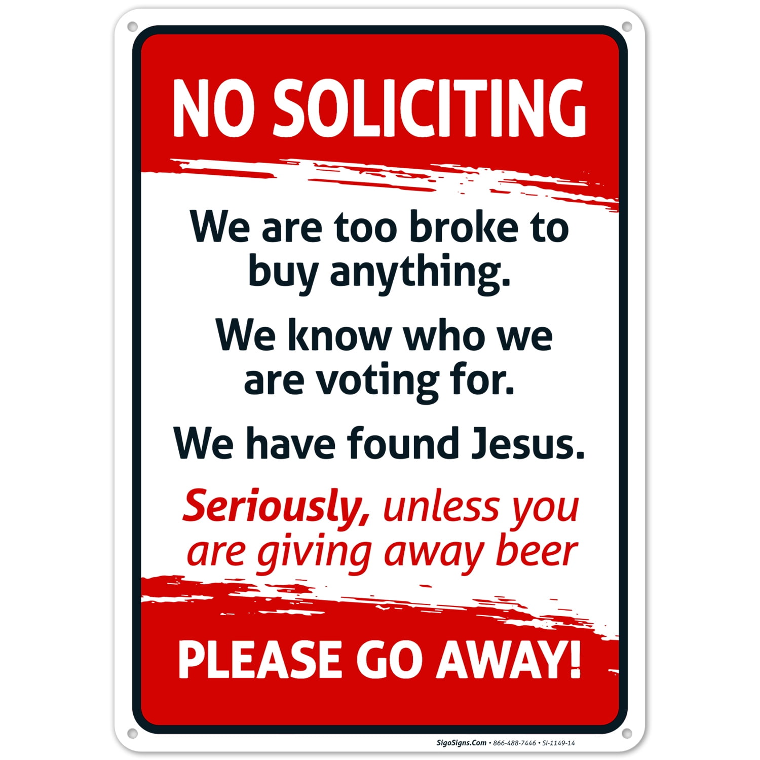No Soliciting Sign, Funny No Soliciting Sign, 10x14 Aluminum - Walmart.com