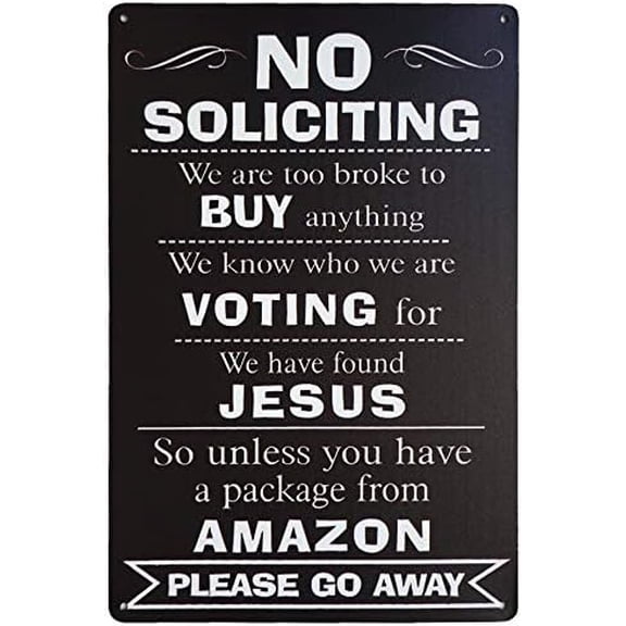 No Soliciting Sign,No Trespassing Sign,Please Go Away,Metal Door Signs for Home Business Black 8X12 Inch