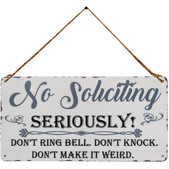 No Soliciting Sign Vintage Metal Plaque Wall Art Hanging Rustic Farmhouse Home Decor for Front Door Porch Decoration 5X10 Inch