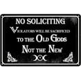 thumbnail image 1 of No Soliciting Sign for Front Door Funny Tin Sign for Home Yard Decor No Soliciting Sign for House 8x12 Inches (Violators Will be Sacrificed), 1 of 5