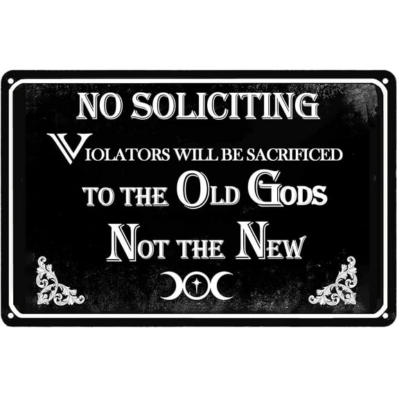 No Soliciting Sign for Front Door Funny Tin Sign for Home Yard Decor No Soliciting Sign for House 8x12 Inches (Violators Will be Sacrificed)
