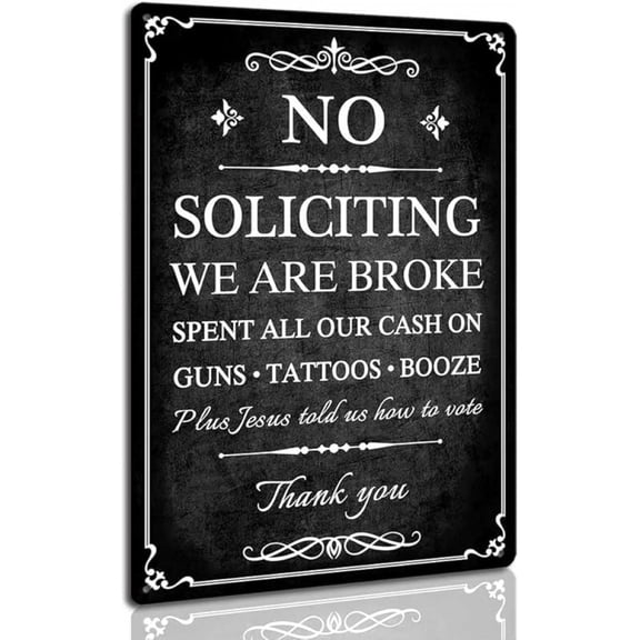 No Soliciting Sign for House Funny No Soliciting Signs for Home Front Door Gate Outdoor Use Retro Plaque 8 x 12 inch