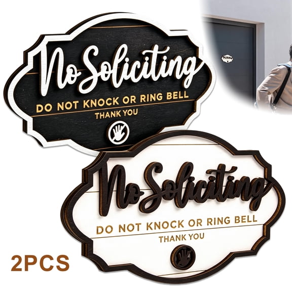 No Soliciting Signs 2 Pack, Funny Hanging Do Not Knock Door Sign for Front Door Home Office, No Solicitors