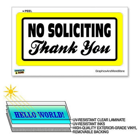 No Soliciting Thank You - 12 in x 6 in - Laminated Sign Window Business Sticker