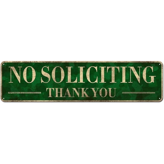 No Soliciting Thank You Sign, Vintage Metal Tin Sign Wall Décor for House, Office, Business 4" x 16"