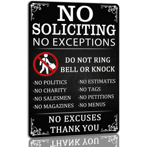 No Soliciting Tin Sign No Exceptions Do Not Ring Bell Or Knock Metal Signs Don’t Knock Sign Funny No Soliciting Decor For House Door Yard 8x12 Inches