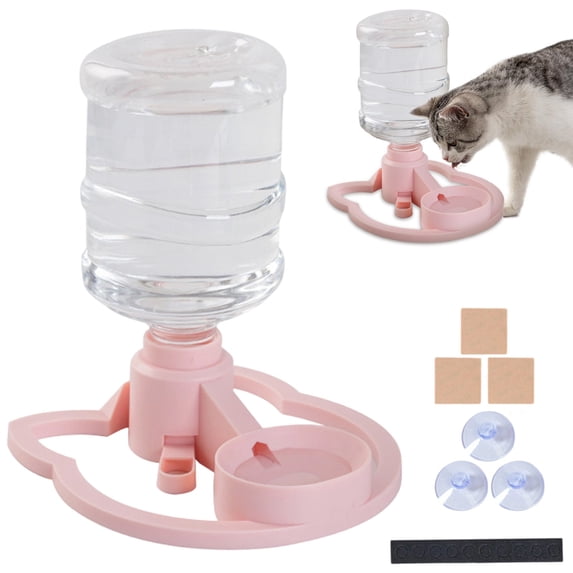 No Spill Anti-Tip Pet Water Dispenser with Suction Cups, Automatic Water Bowl with Removable Tank for Cats & Small Dogs