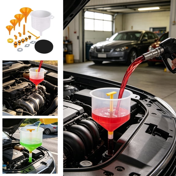No-Spill Coolant Filling Funnel Kit with Tester, Antifreeze Refill Tool Set, 15-Piece Radiator Fill Funnel, Universal Fit for Cars SUVs