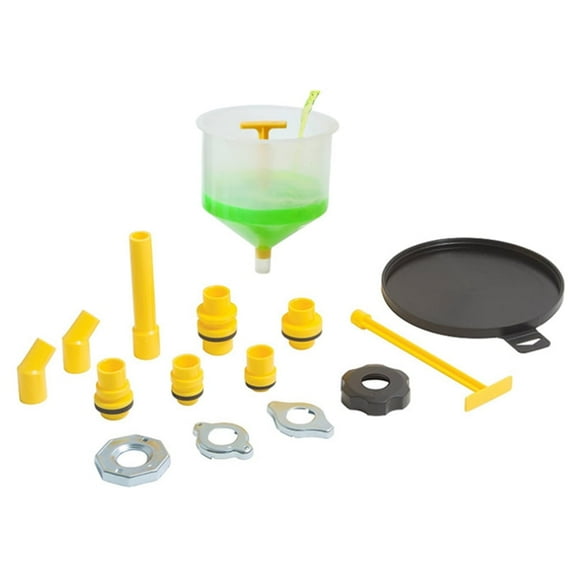 No-Spill Coolant Funnel Kit, Near Universal Fitment, 15 Piece Fluid and Oil Funnel Set, Radiator Flush Kit