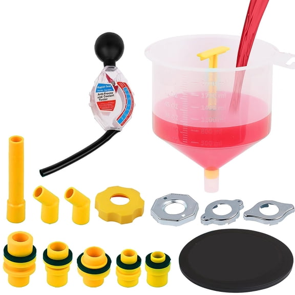 No-Spill Coolant Funnel Kit With Adapters For Most Vehicles Automotive Antifreeze Filling Kit Easy Coolant Refilling & Air Bleeding System Yellow