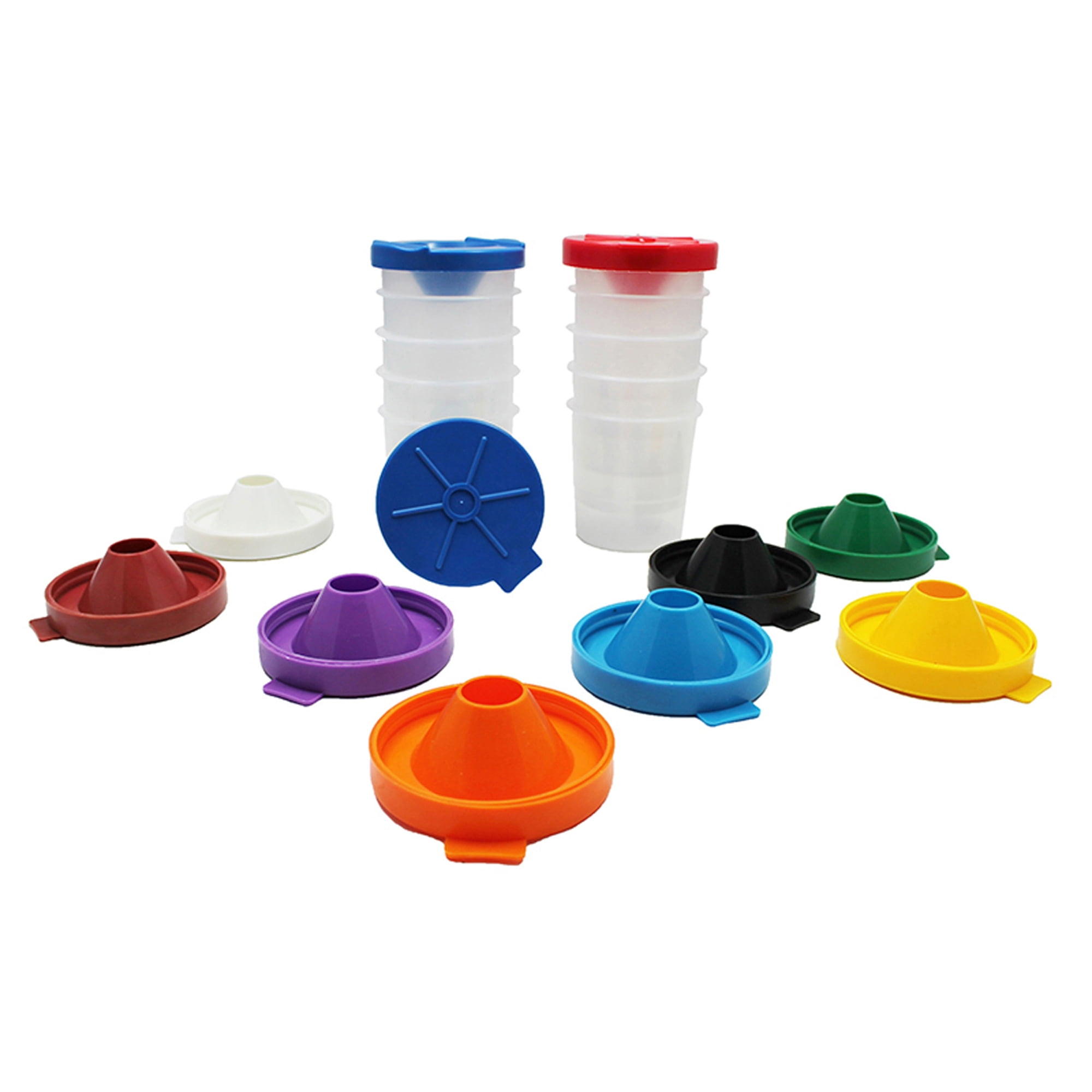 No-Spill Paint Cups, Assorted Color Lids/cear Cups, 10/set | Bundle of 5