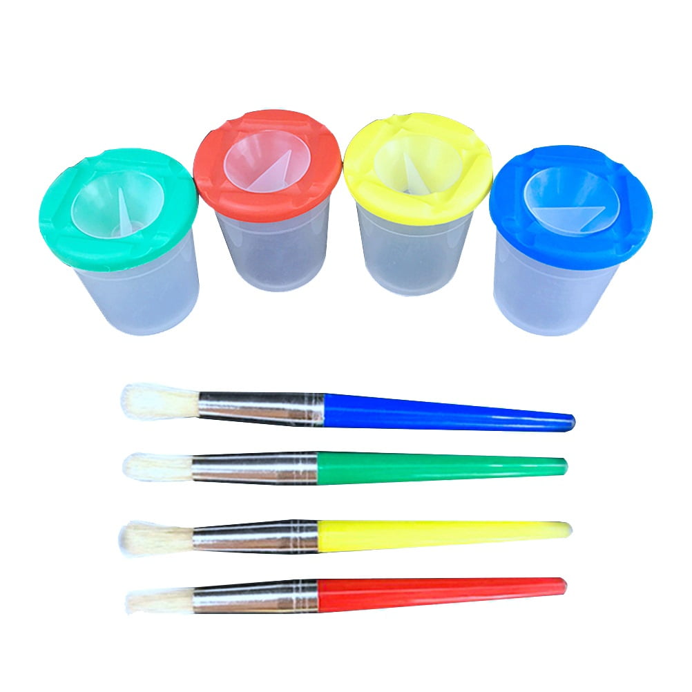 No Spill Paint Cups and Brushes for Kids with Lids Child 4 Pcs Graffiti