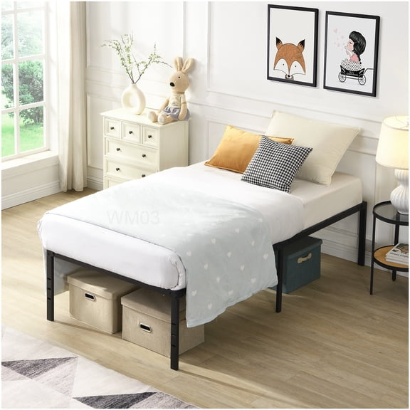 No-Squeak Twin Metal Bed Frame, Heavy Duty 750lbs Capacity, Underbed Storage Platform Base with Quick Assembly for Guest Room, Dorm