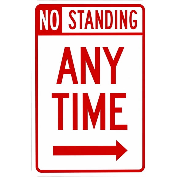 No Standing At Any Time With Right Arrow Warning Sign - 8"x12", Security Metal Decor for Business, Office, Home, Street, Road