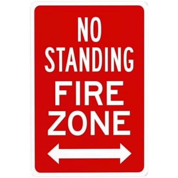 No Standing Fire Zone With Bidirectional Arrow Metal Warning Signs, Cautions Tin Sign, Posted Signs for Street Business Wall Decor 8 x 12 Inch