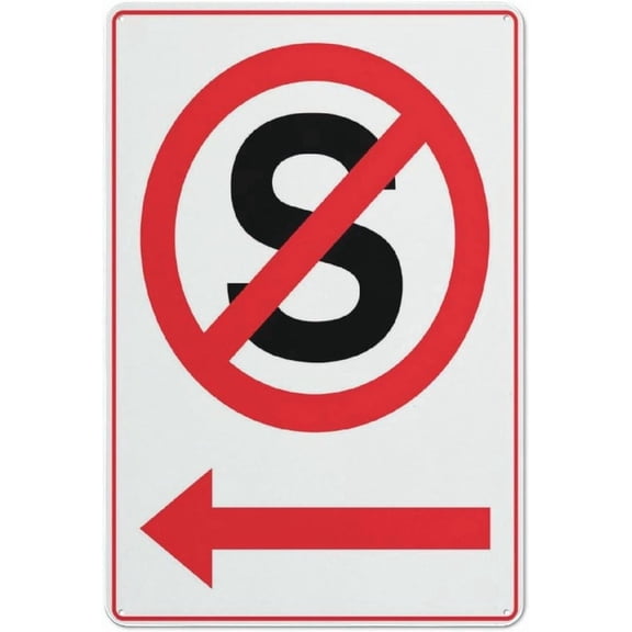 No Standing Left Arrow Reflective Aluminum Metal Signage - 8"x12", With Symbol, Weatherproof - Street, Parking Lot, Bus Stop, Loading Zone